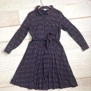 Boden | Navy & Red Dot Button-Down Long Sleeve Tie Wasit Midi Dress | Size 10